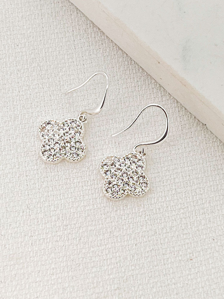 Envy Diamante Clover Earrings Silver
