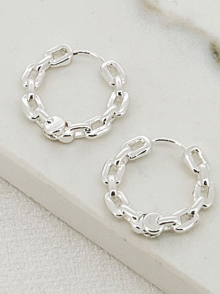 Envy Chunky Chain Link Hoop Earrings Silver