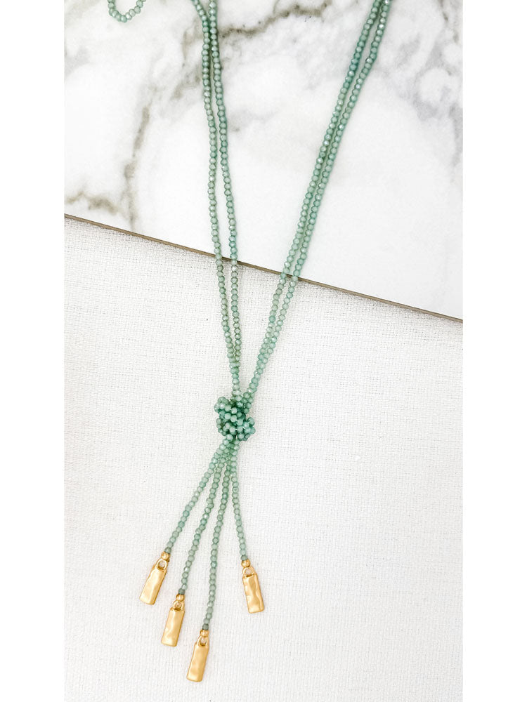 Envy Long Pale Blue Beaded Necklace with Knot