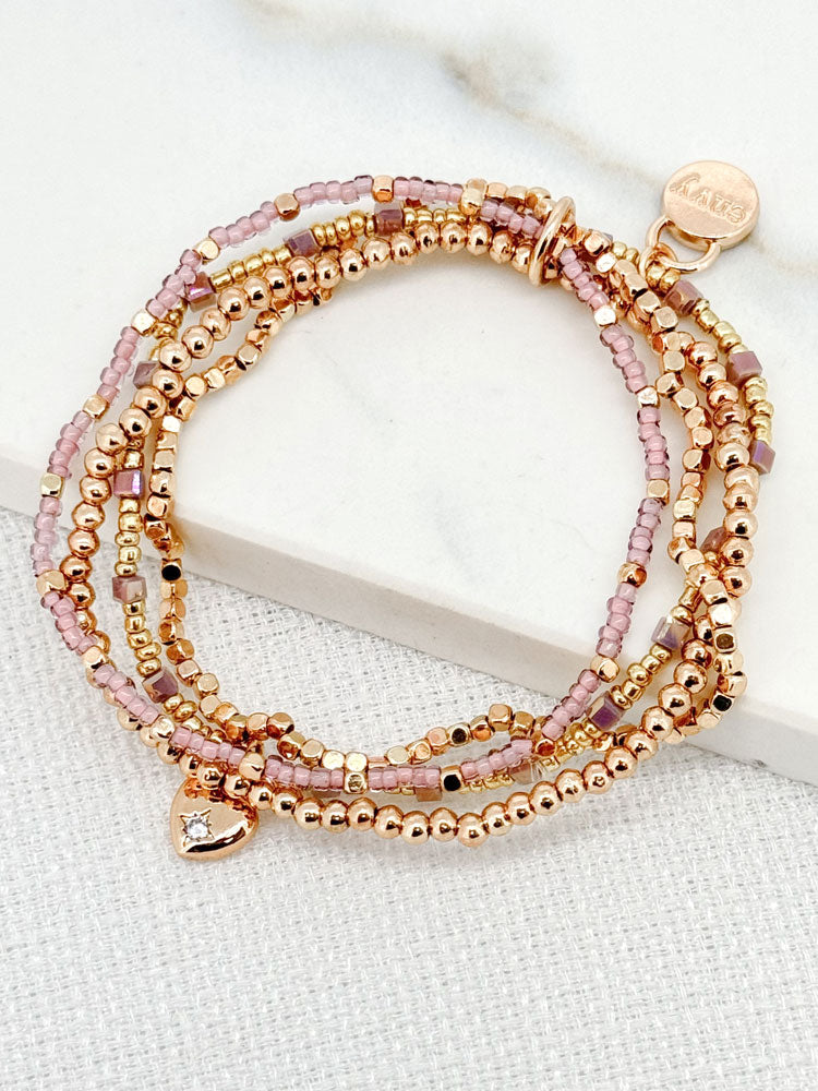 Envy Multi-Layered Pink &amp; Gold Bracelet with Heart Charm