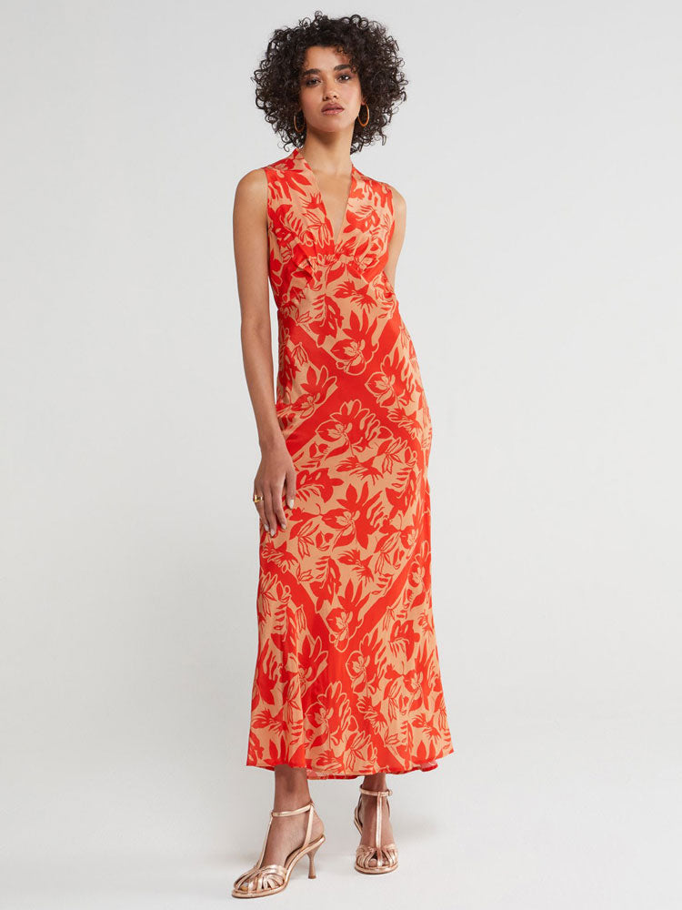 Ottod&#39;Ame Printed Viscose Long Dress Coral