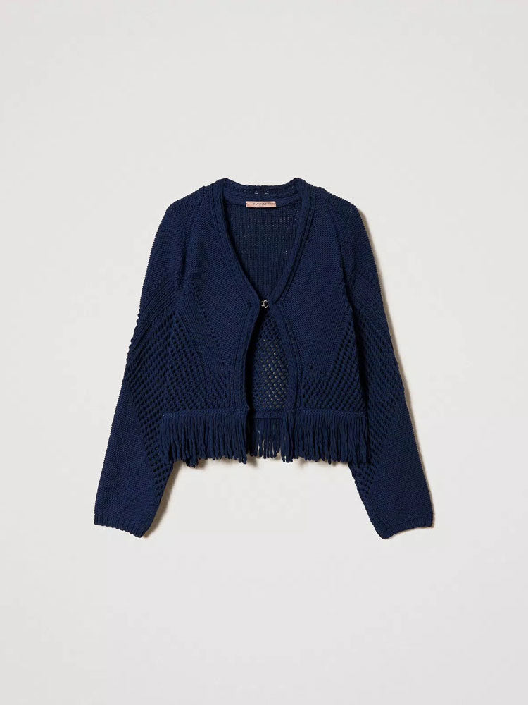 Twinset Cardigan with Fringes Midnight Blue