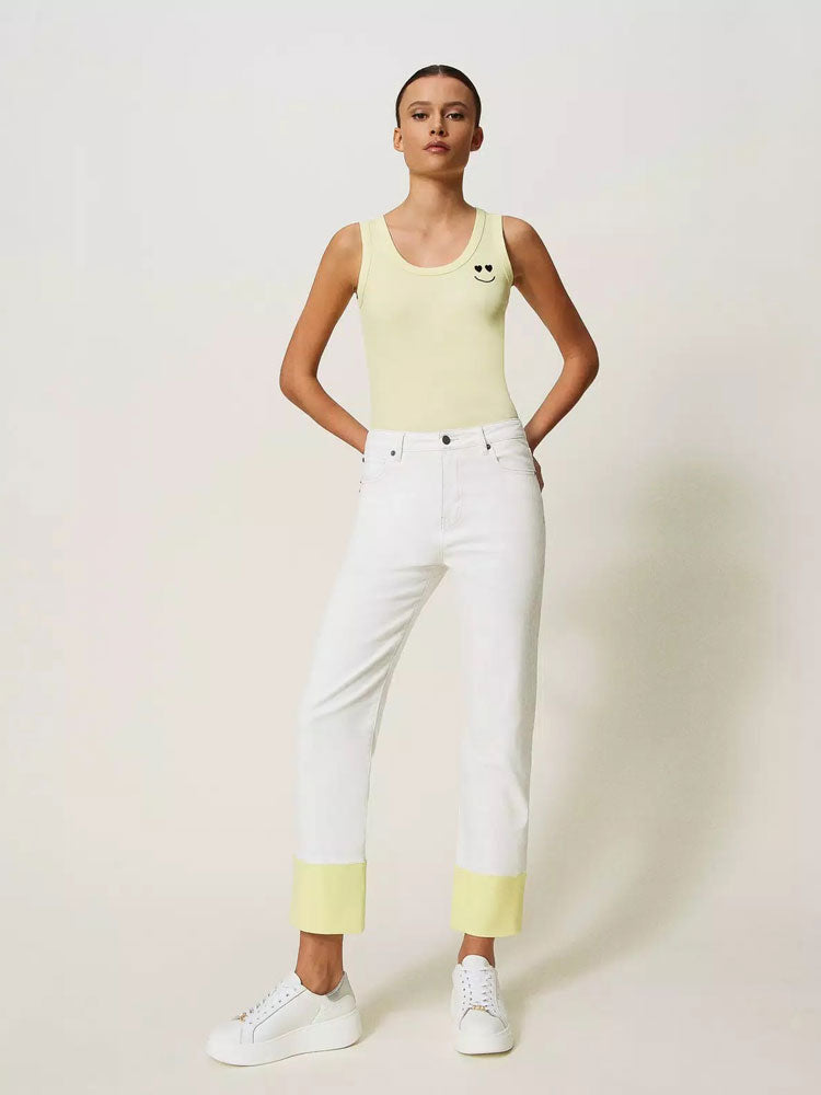 Twinset Cotton Trousers with Folded Hem White