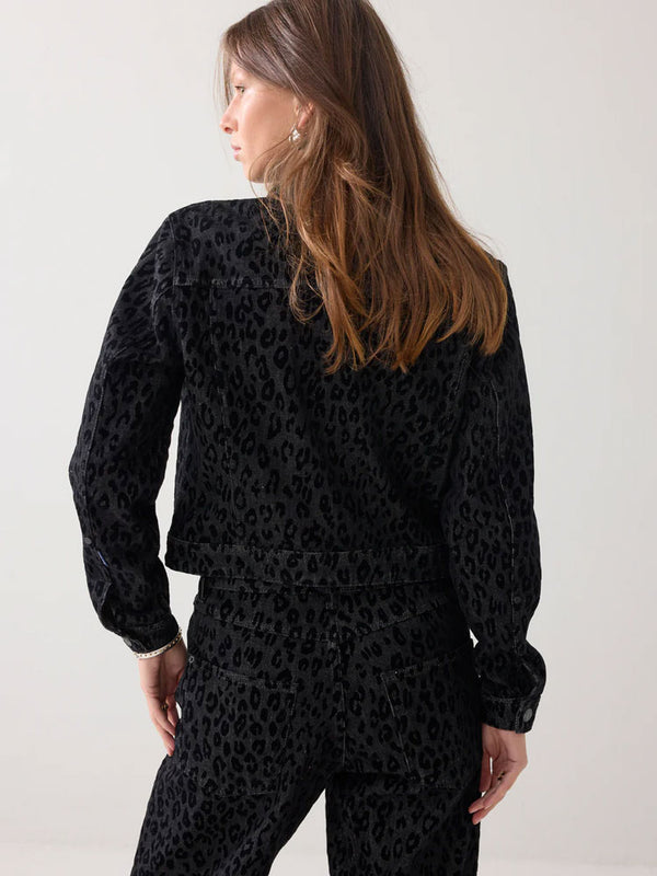 Summum Leopard Print Denim Jacket Black - Renee's