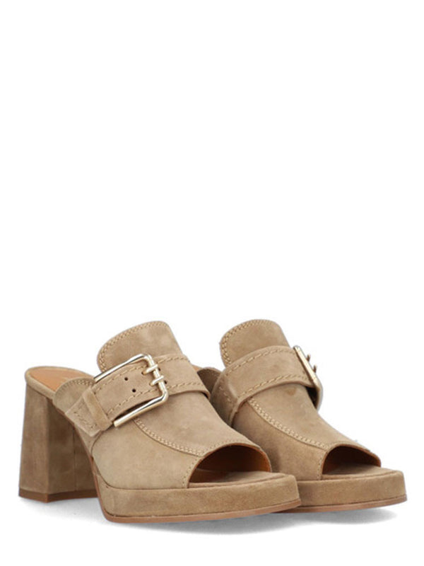 Tan peep toe shops mules