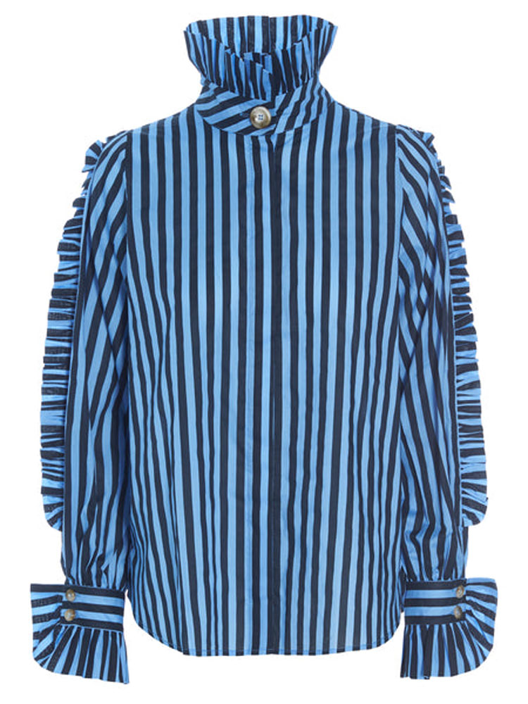 Dea Kudibal Mimi Ruffle Shirt Stripe Ocean