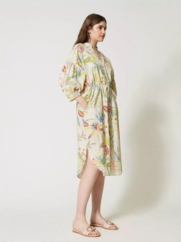 Twinset Printed Poplin Midi Shirt Dress Multi