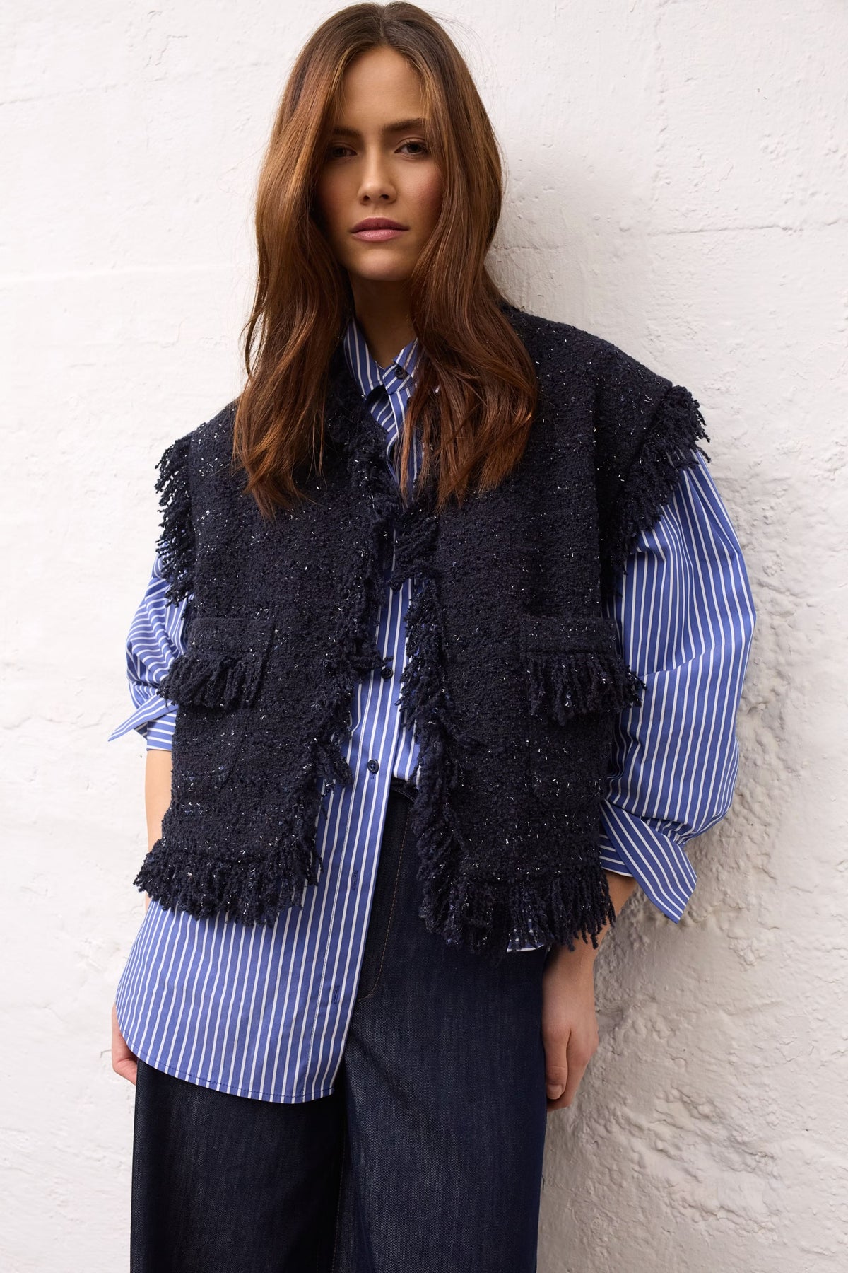 Oui Waistcoat Dark Blue