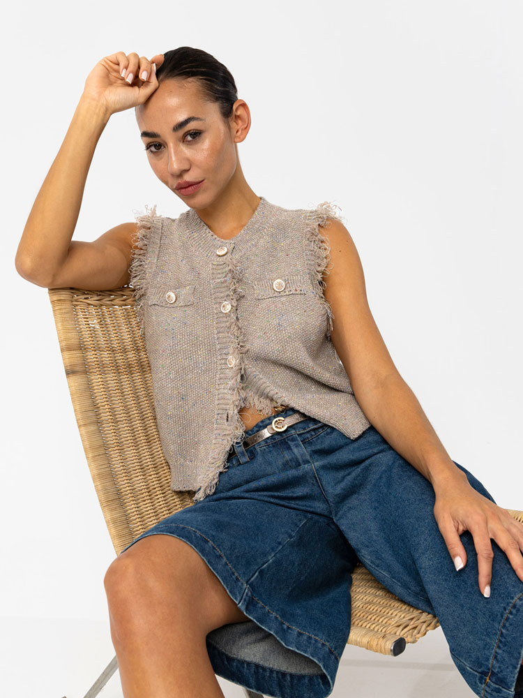Coster Copenhagen Lurex Knit Vest Sand