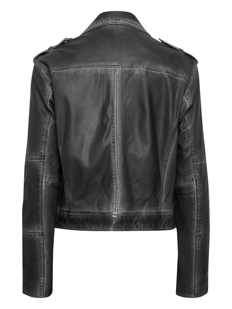 B Young ByDenno Leather Biker Jacket Grey