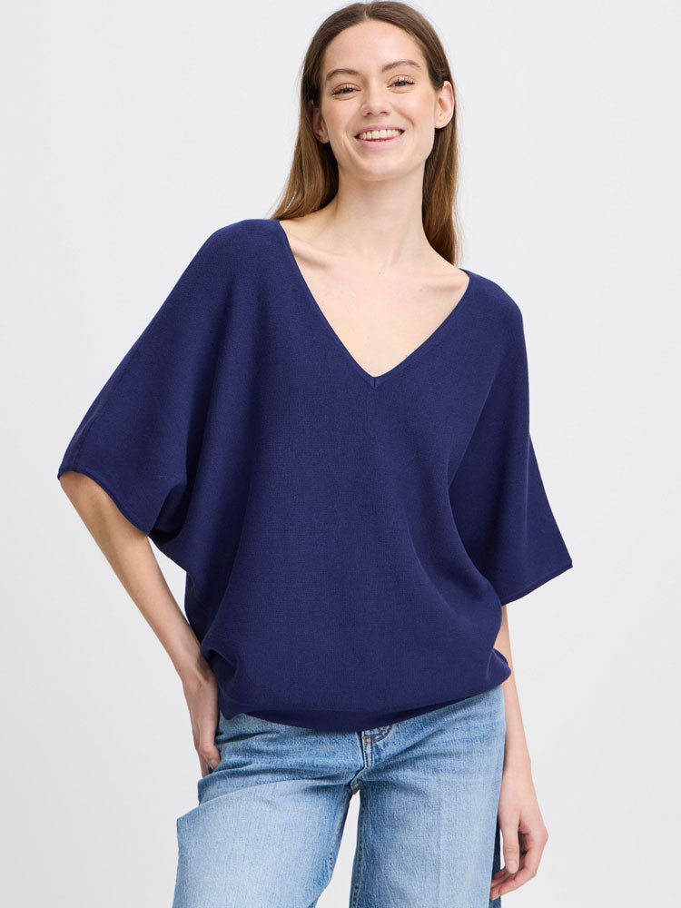 B Young ByMMOrla V-Neck Jumper Medieval Blue