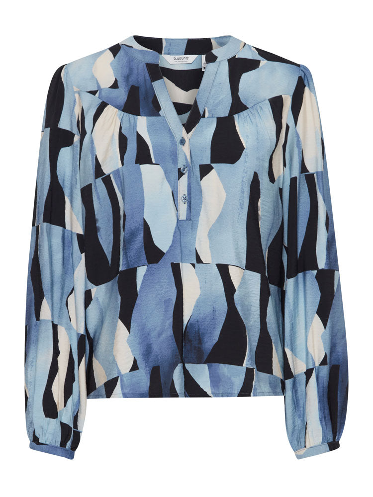 B Young ByIbine Blouse Dusty Blue Abstract