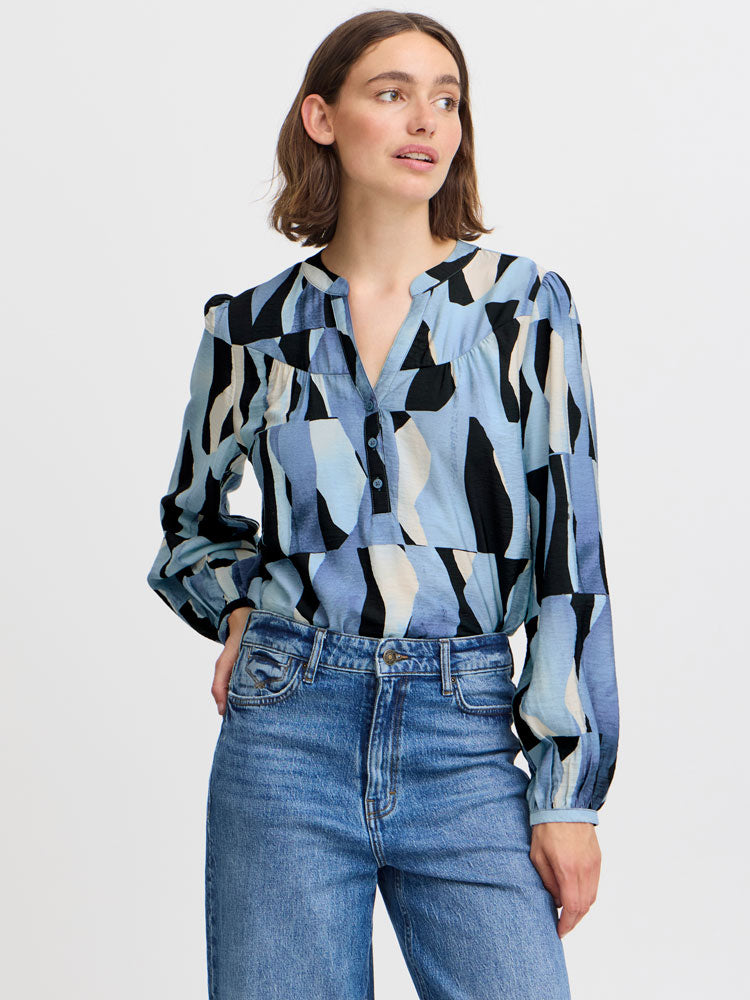 B Young ByIbine Blouse Dusty Blue Abstract