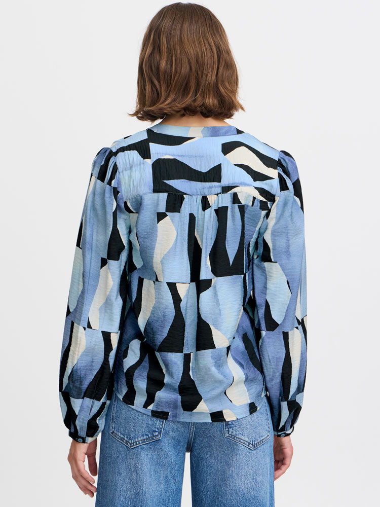 B Young ByIbine Blouse Dusty Blue Abstract