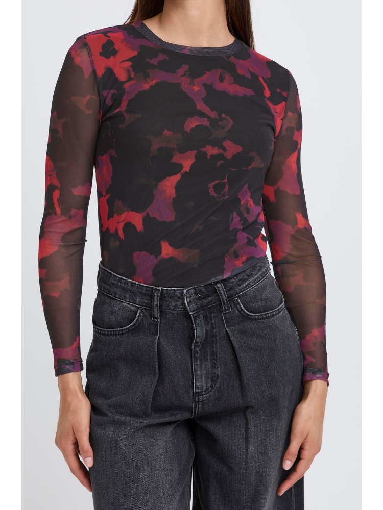 B Young ByPaloma Mesh Top Red &amp; Black