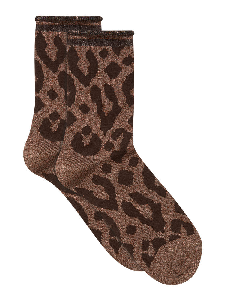 B Young Bawli Glitter Socks Copper Leopard