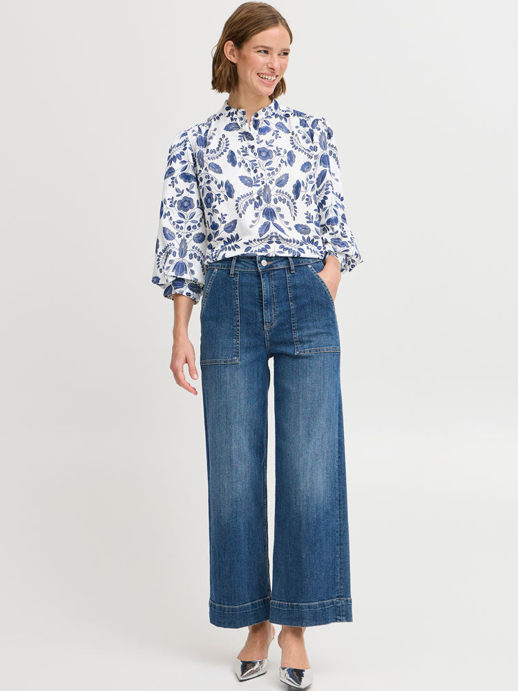 B Young ByIsolda Blouse Med Blue Flower