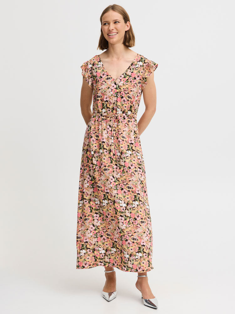 B Young ByMMJoella Frill Dress Coral Blush Flower