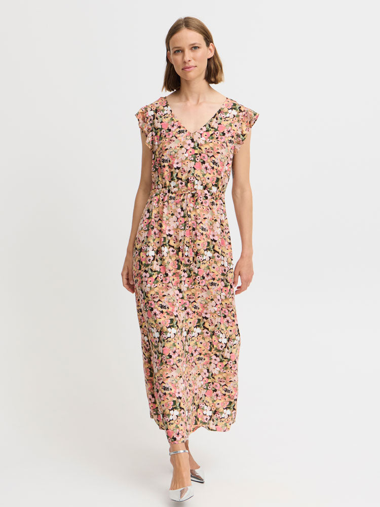 B Young ByMMJoella Frill Dress Coral Blush Flower