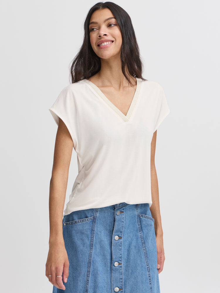 B Young ByPerl T-shirt with Neck Detail Marshmallow