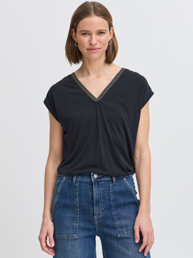 B Young ByPerl T-Shirt with Neck Detail Black