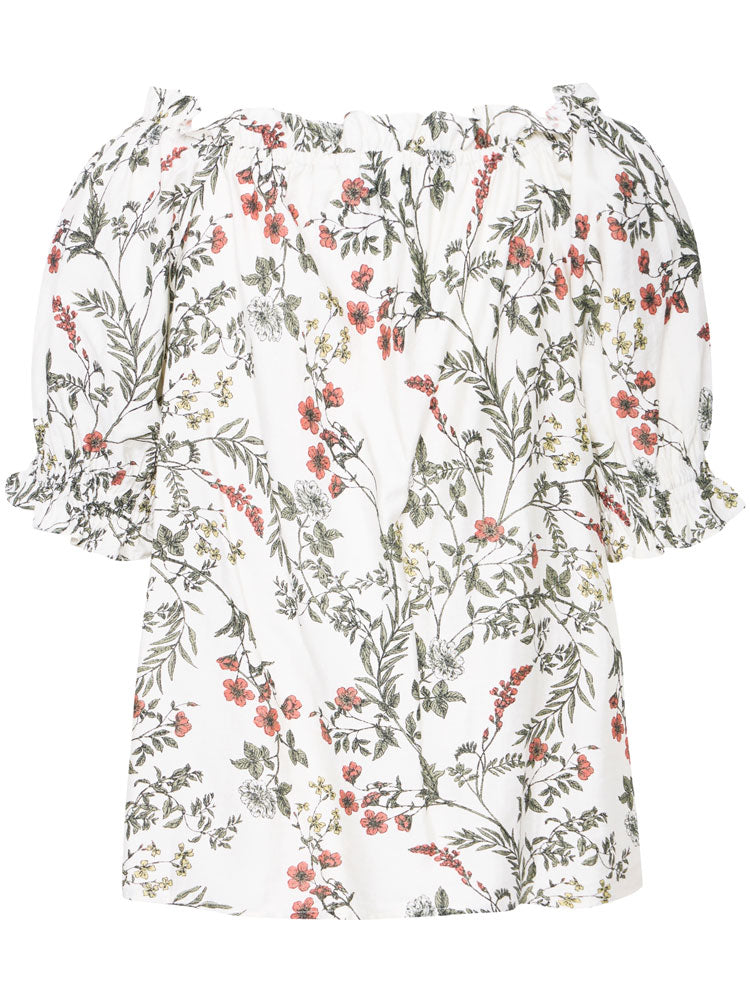 B Young ByImilda Off Shoulder Blouse Birch Flower Mix