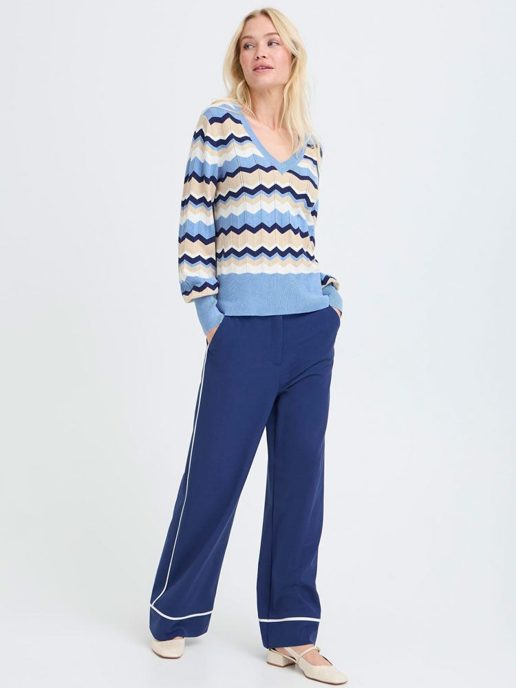 B Young ByMmorla V Neck Pointelle Della Robbia Blue Melange