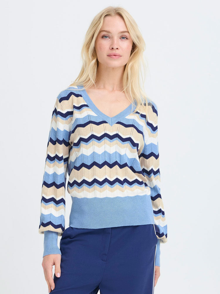 B Young ByMmorla V Neck Pointelle Della Robbia Blue Melange