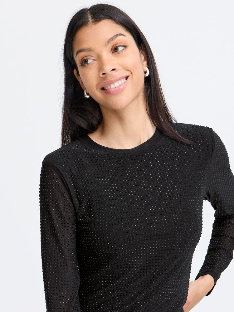 B Young ByPavlina Mesh Diamante Studded Top Meteorite