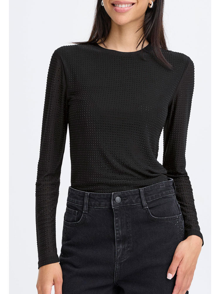 B Young ByPavlina Mesh Diamante Studded Top Meteorite