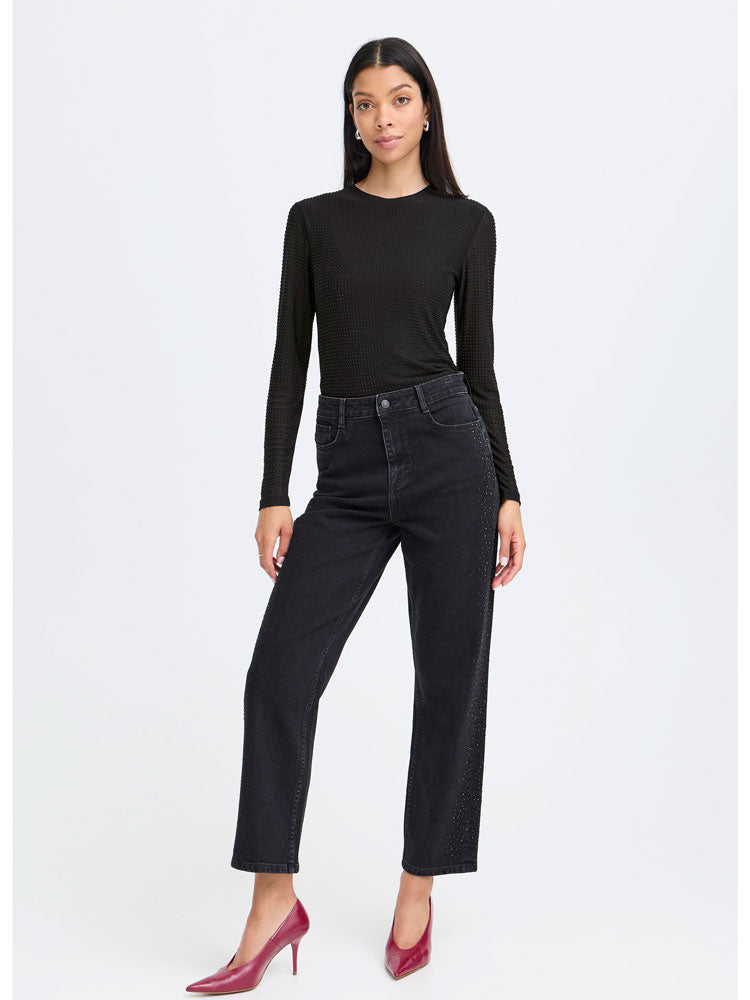B Young ByPavlina Mesh Diamante Studded Top Meteorite