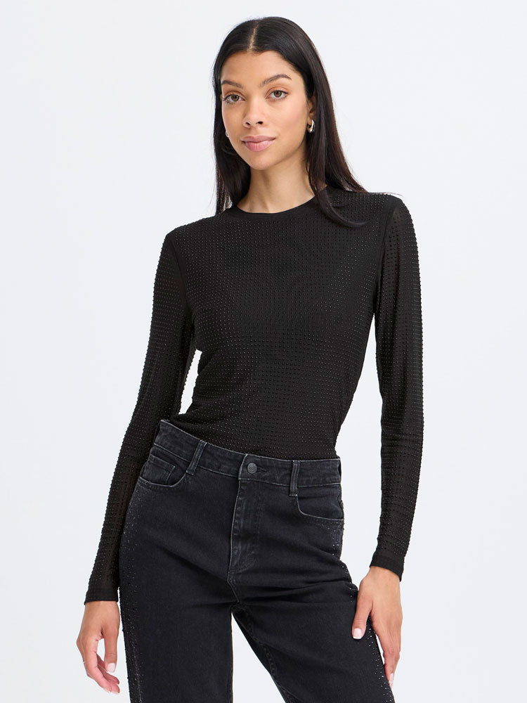 B Young ByPavlina Mesh Diamante Studded Top Meteorite