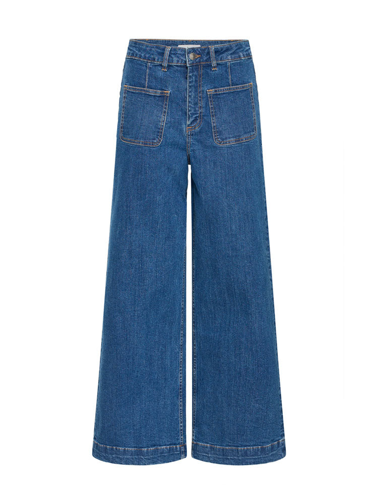 B Young Bykomma Wide Leg Pocket Detail Jeans Mid Blue