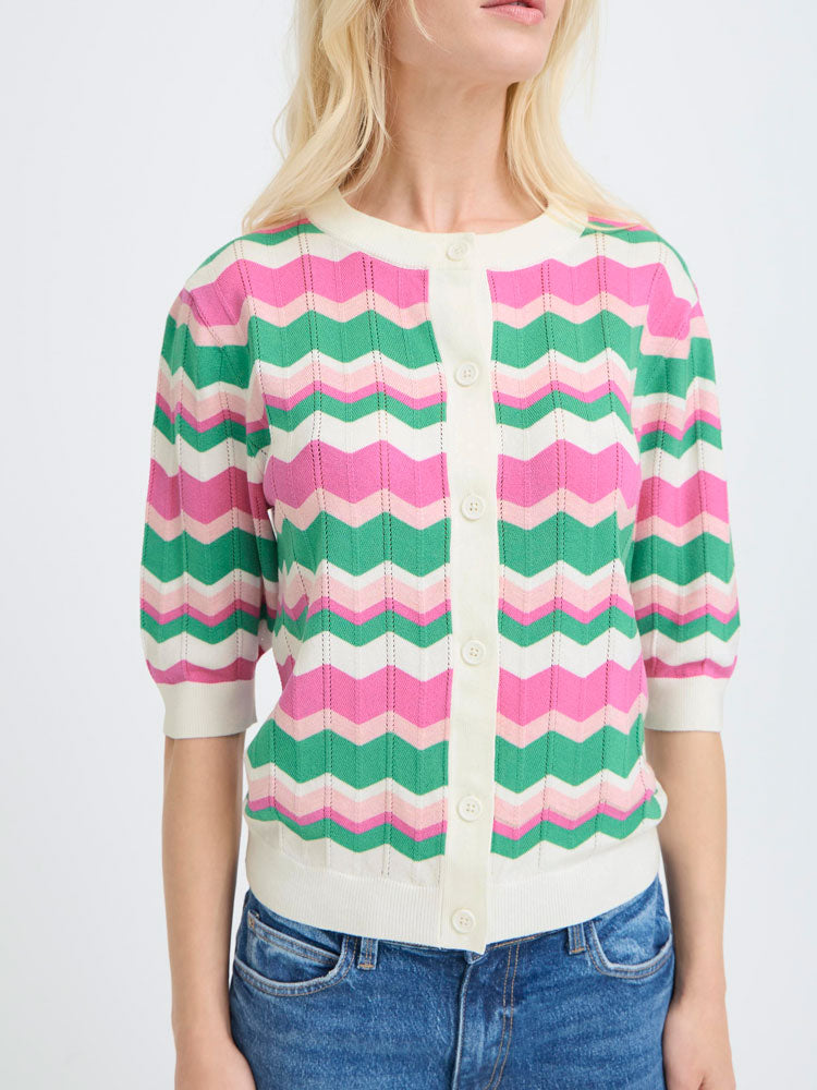 B Young ByMmorla SS Cardigan Phlox Pink Zig Zag