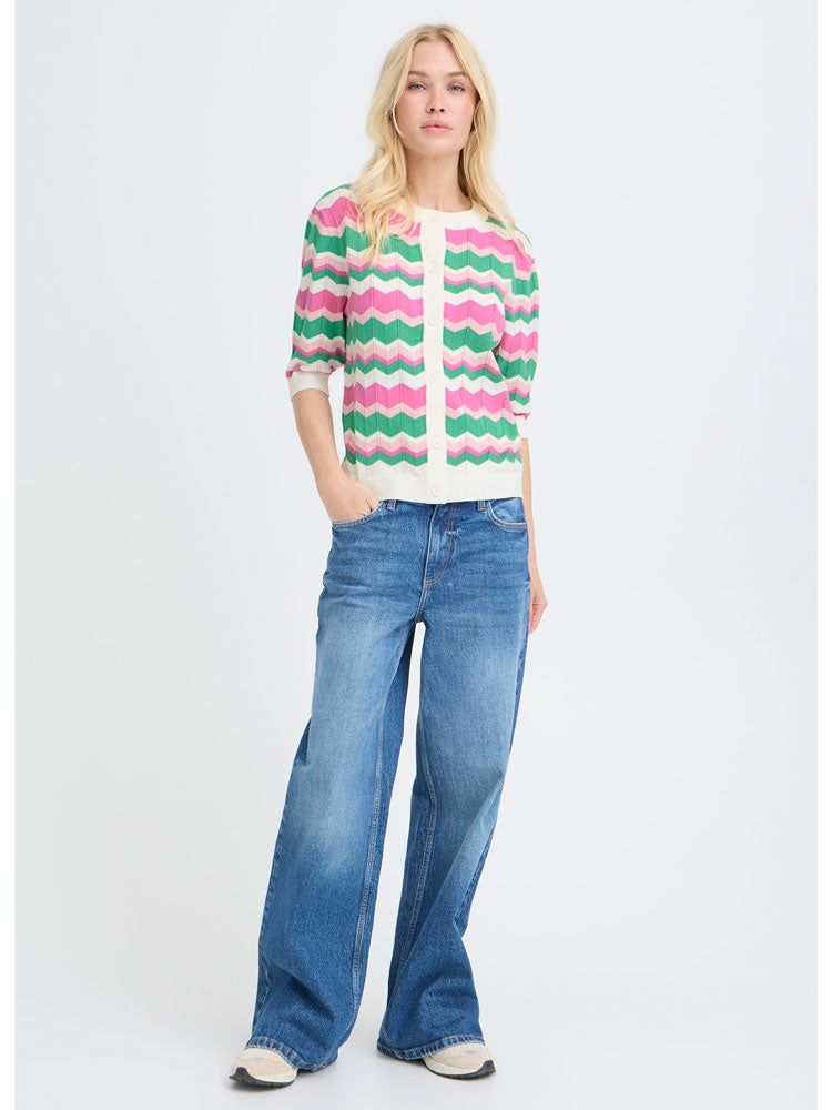 B Young ByMmorla SS Cardigan Phlox Pink Zig Zag