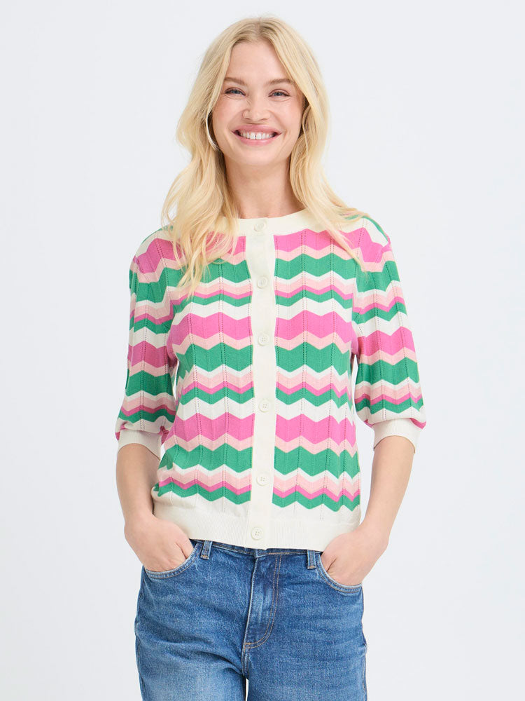 B Young ByMmorla SS Cardigan Phlox Pink Zig Zag