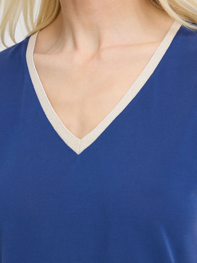 B Young ByPerl Lurex T-Shirt Medieval Blue