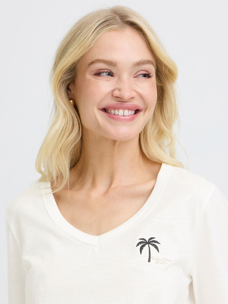 B Young ByPalora V Neck T-Shirt Marshmallow