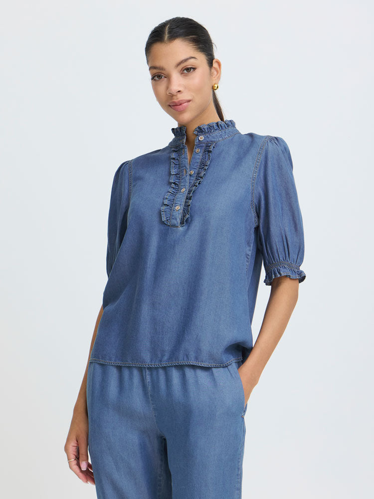 B Young ByKosmo Blouse Mid Blue Denim