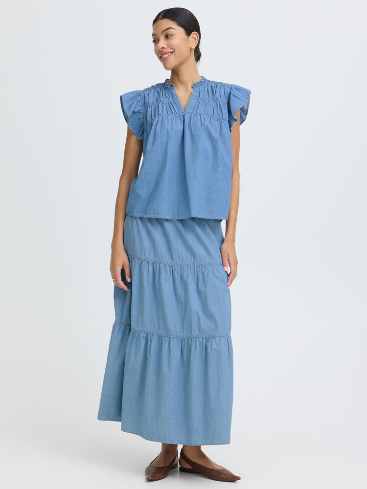 B Young ByKashe Skirt Light Blue Denim
