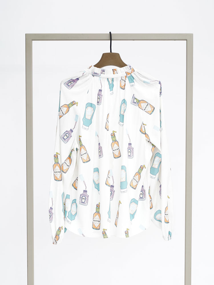 Herzens Silk Printed Bottle Blouse Aqua Multi