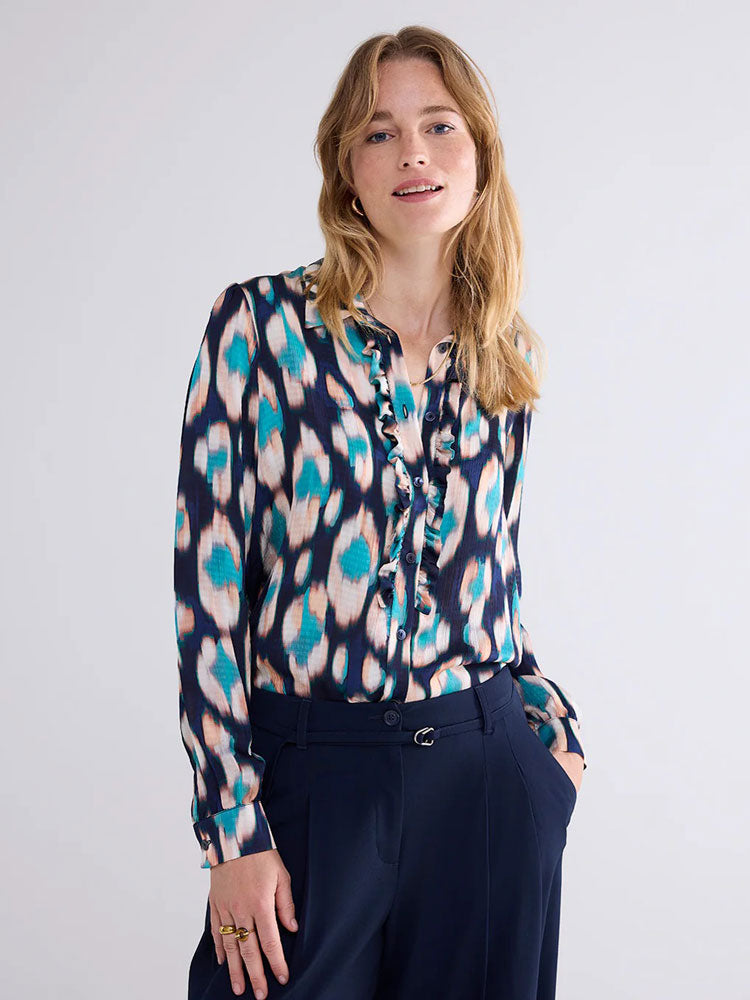 Summum Painted Ikat Print Blouse Midnight Blue