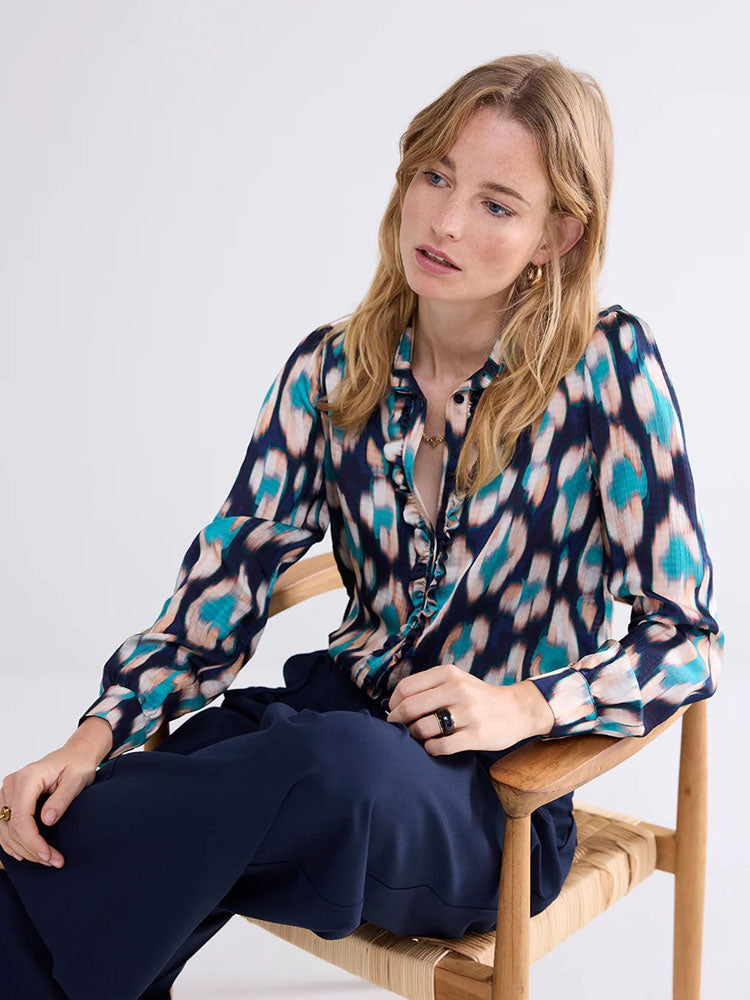 Summum Painted Ikat Print Blouse Midnight Blue