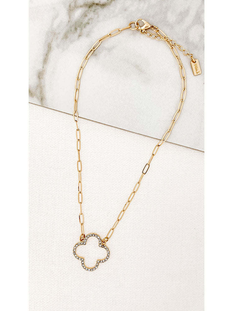 Envy Short Gold Necklace with Cut Out Diamante Clover