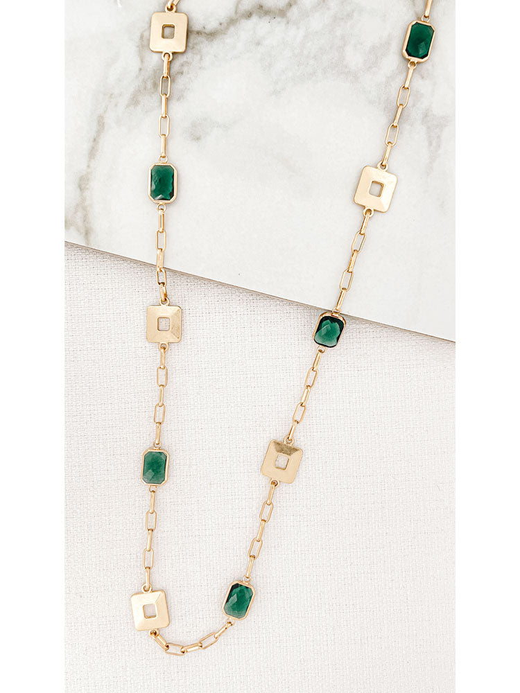 Envy Long Square &amp; Stone Necklace Gold