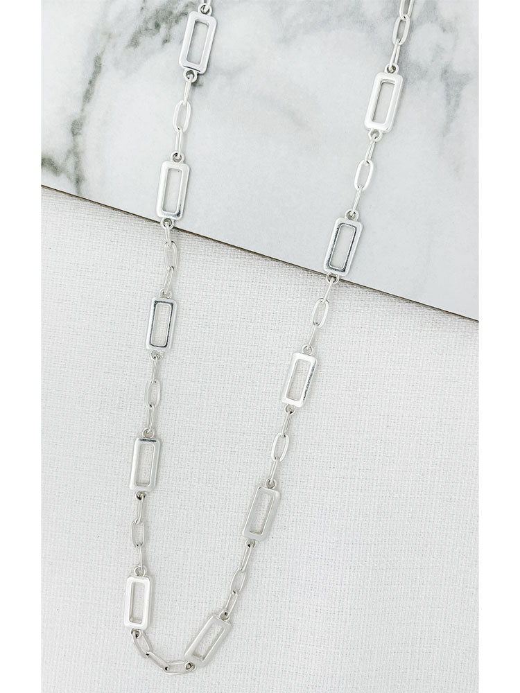 Envy Long Rectangle Chain Necklace Silver