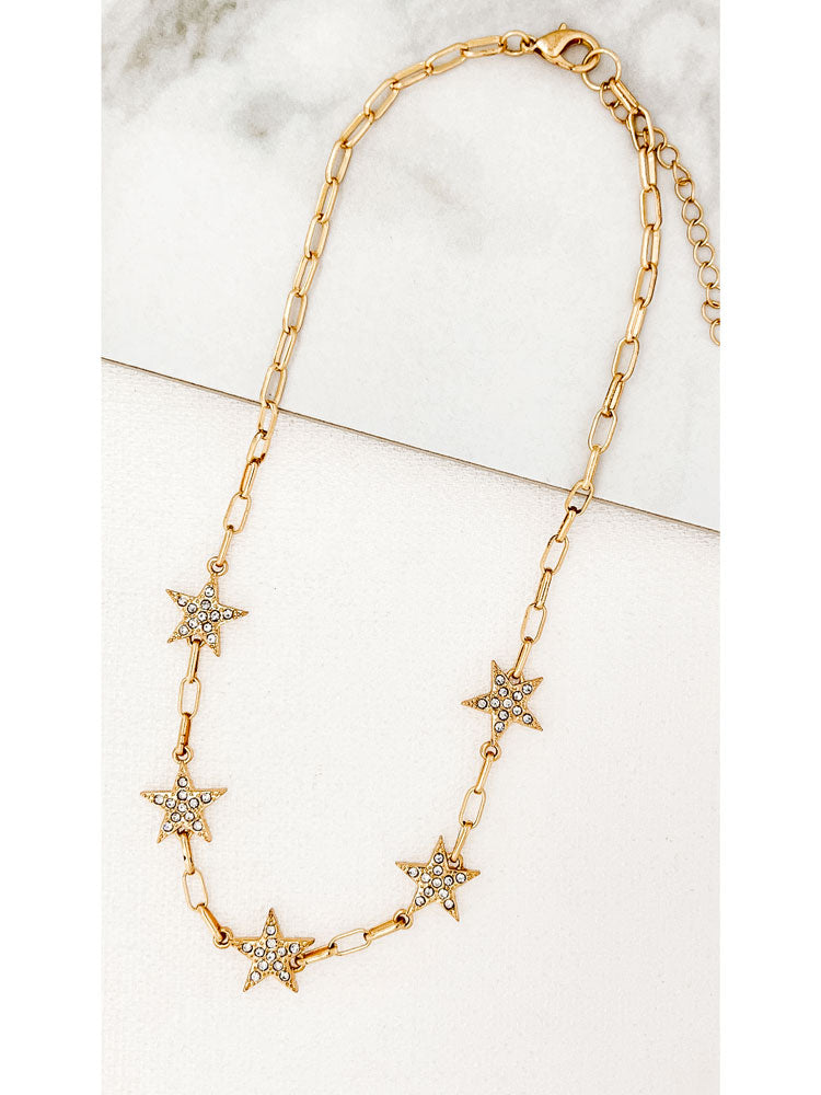 Envy Short Gold Link Necklace with Diamante Stars