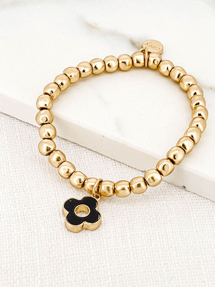 Envy Gold Beaded Bracelet with Black Clover