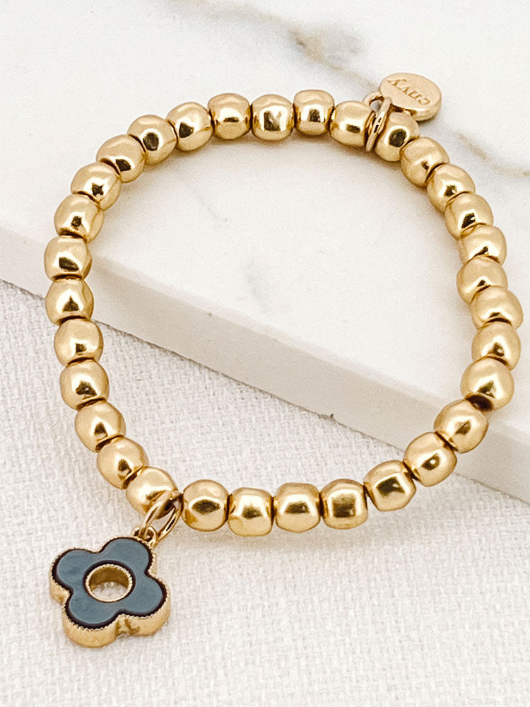 Envy Gold Beaded Bracelet with Grey Clover