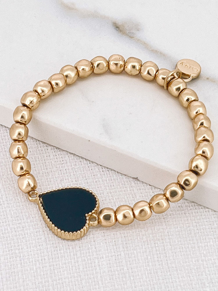 Envy Gold Beaded Bracelet with Black Heart